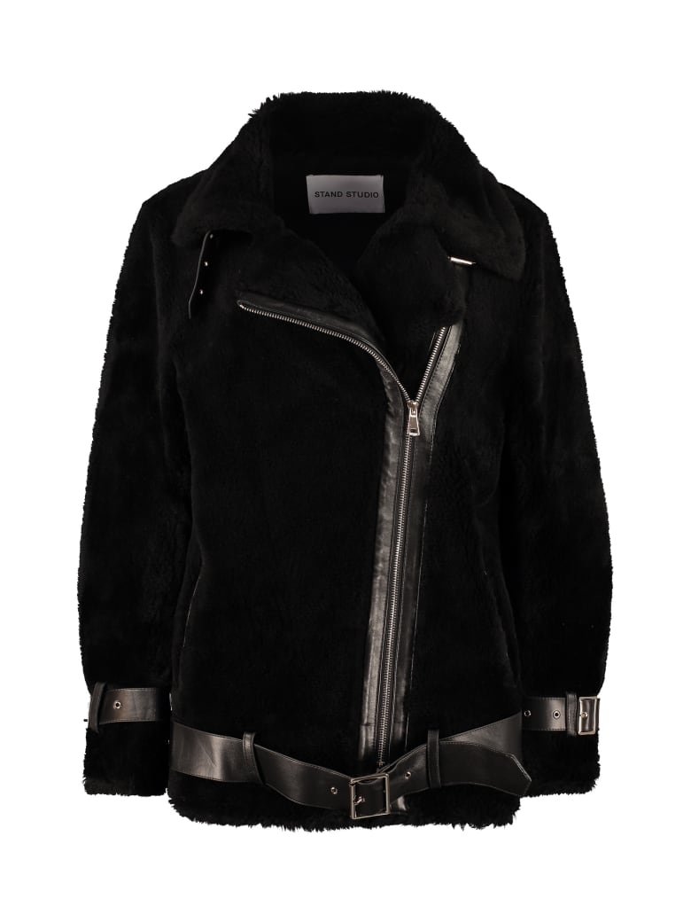 STAND STUDIO Colleen Faux Fur Biker Jacket - black