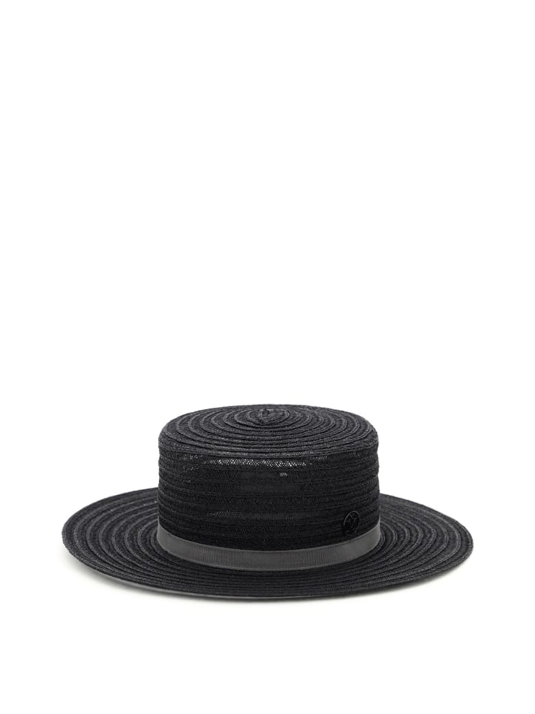 Maison Michel Kiki Canotier Hat In Woven Hemp - BLACK (Black)