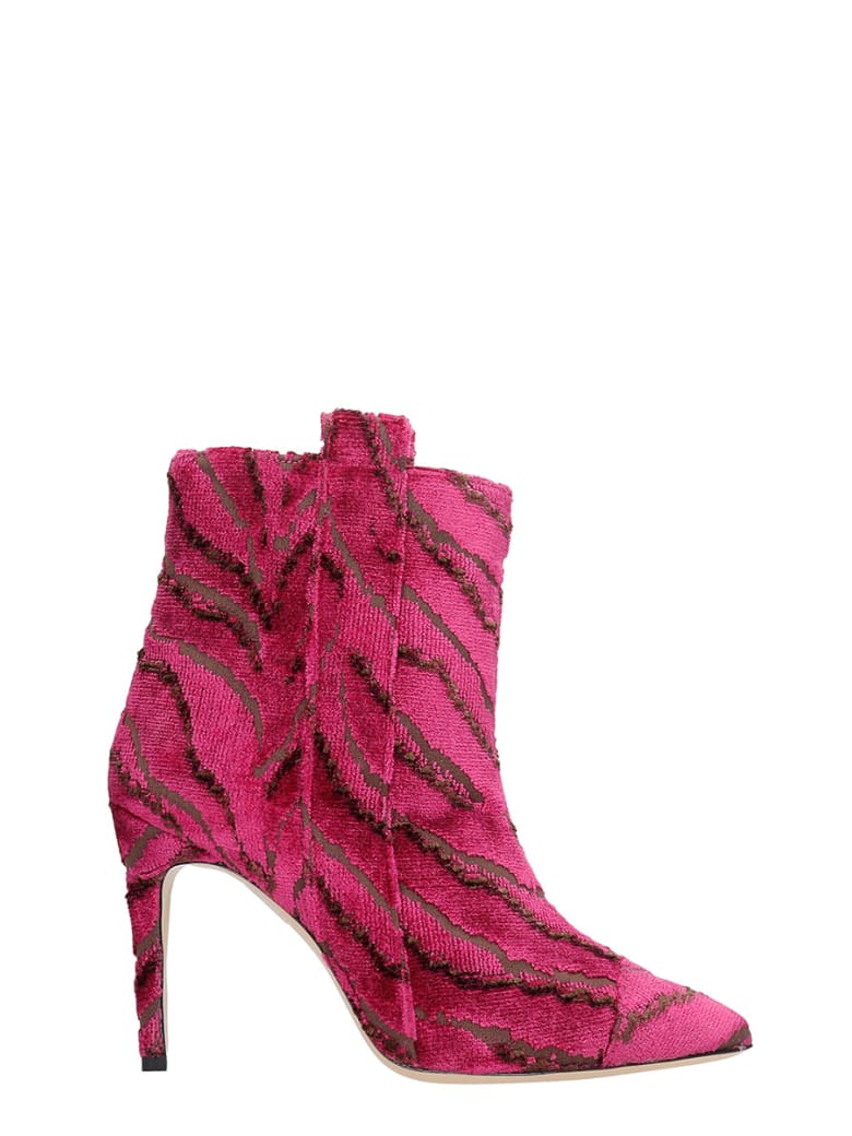Bams High Heels Ankle Boots In Fuxia Fabric - fuxia