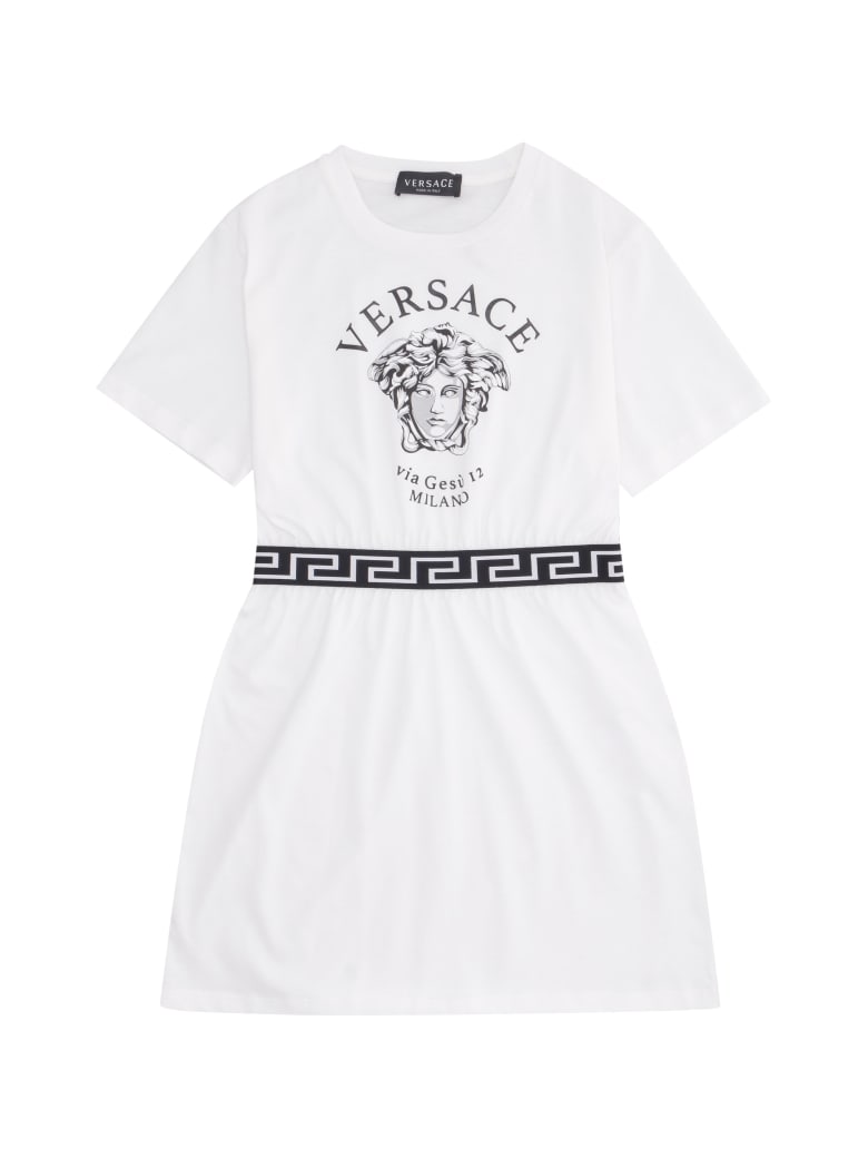 Young Versace Medusa Print Cotton Dress - White