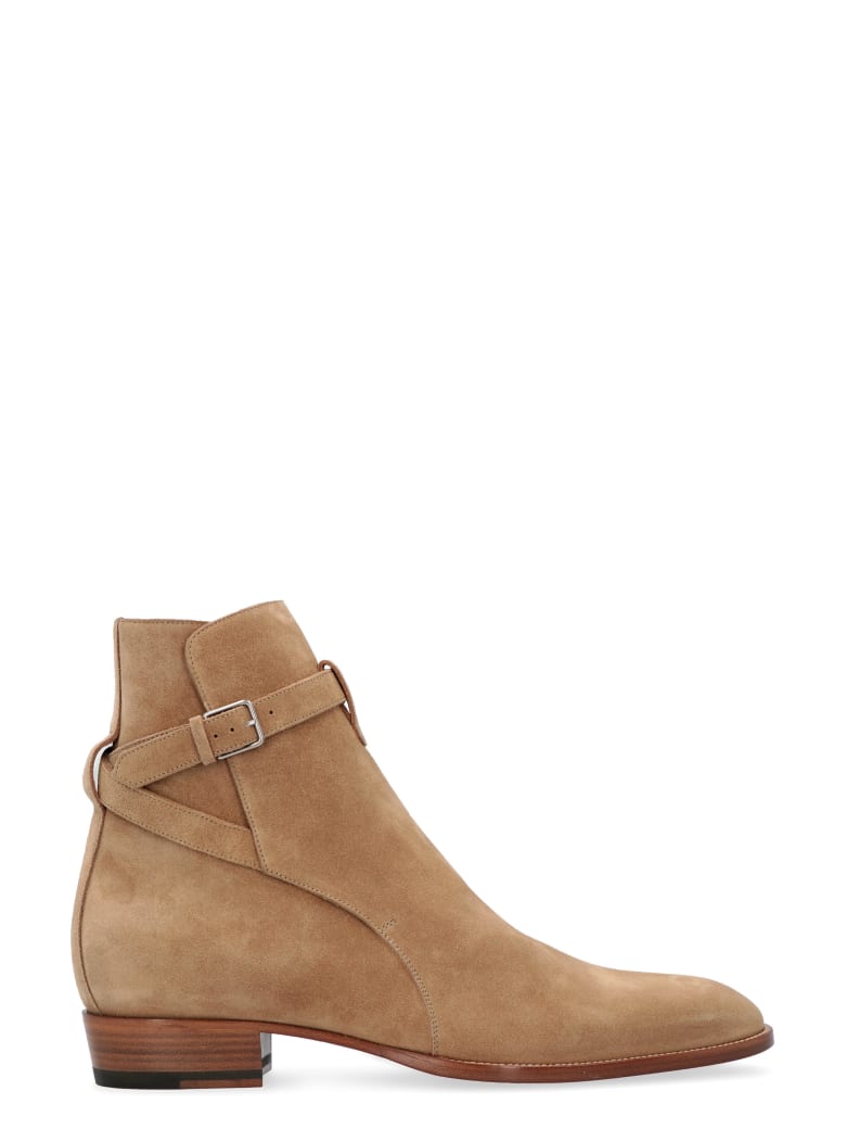 Saint Laurent Jodhpur Suede Ankle Boots - Beige