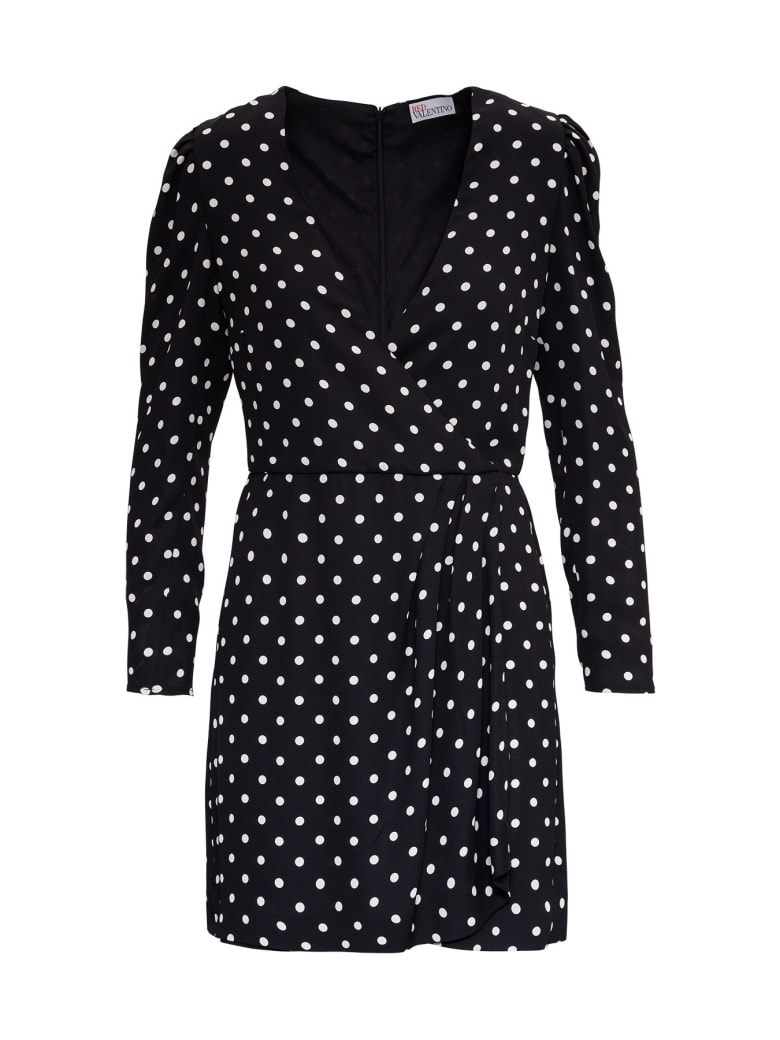RED Valentino Polka Dots Pattern Dress In Crepe - Black