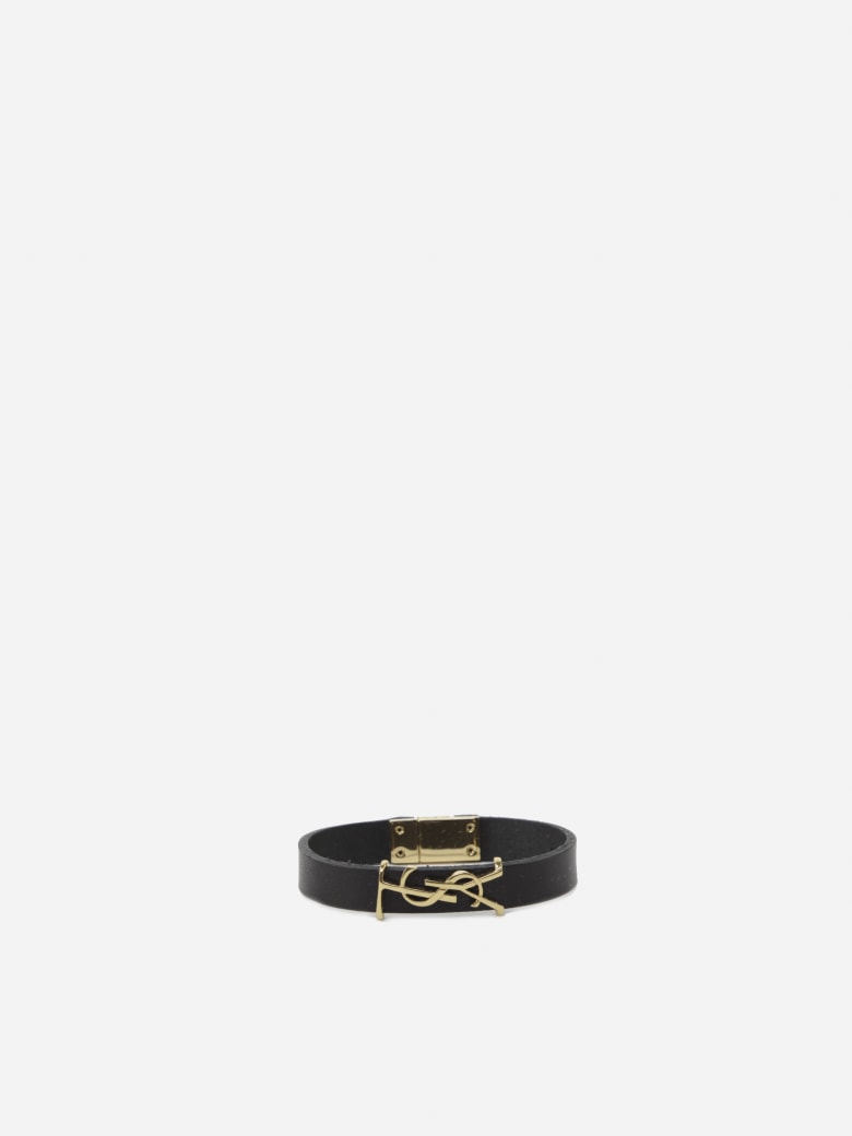 Saint Laurent Opyum Bracelet In Smooth Black Leather - Black