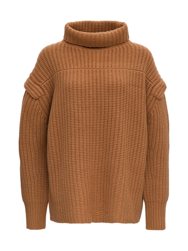 Loulou Studio Jumper With Funnel Neck And Dropped Shoulders - Beige