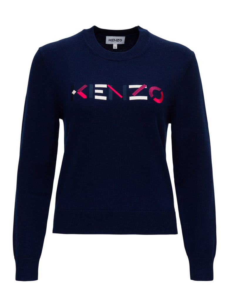 Kenzo Wool Sweater With Logo - Blu