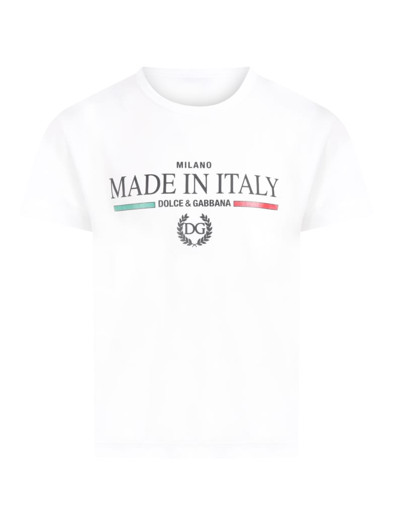 Dolce & Gabbana White T-shirt For Kids With Logos - WHITE