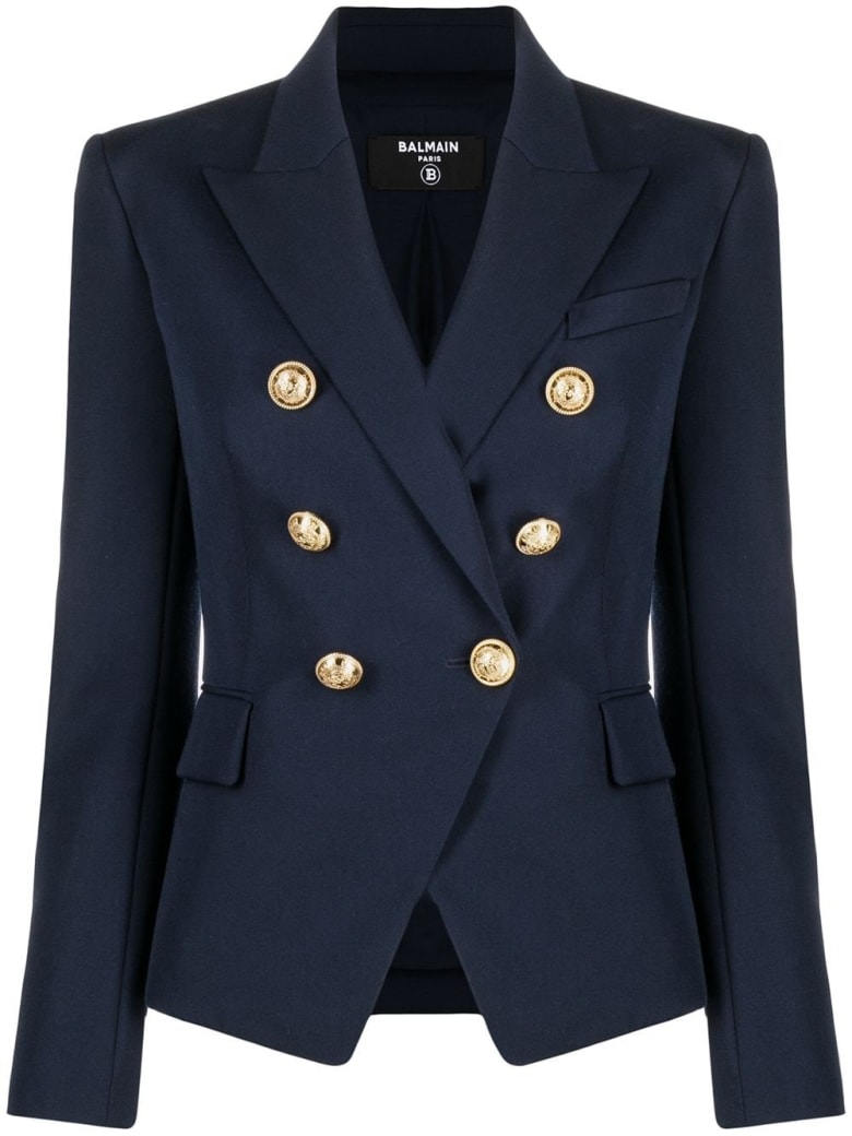 Balmain Double-breasted Blue Viscose Blazer - Blu