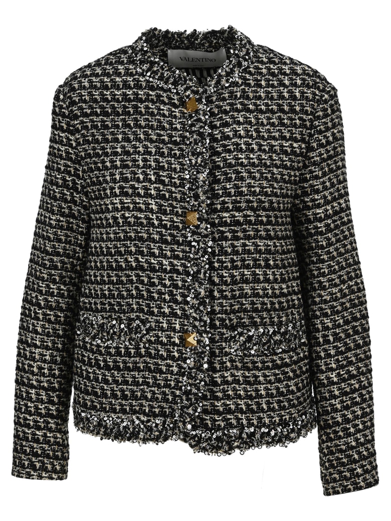 Valentino Embroidered Sensation Lurex Tweed Jacket - BLACK