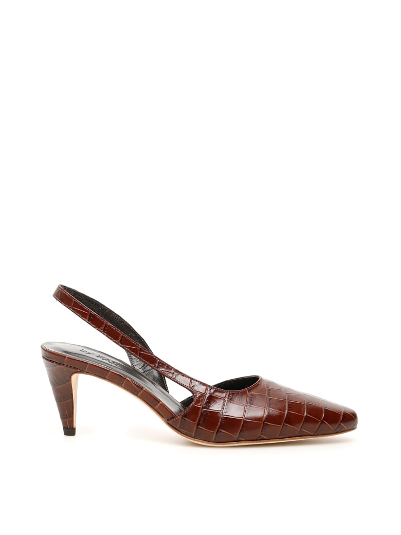 BY FAR Croc-print Lauren Slingbacks - NUTELLA (Brown)