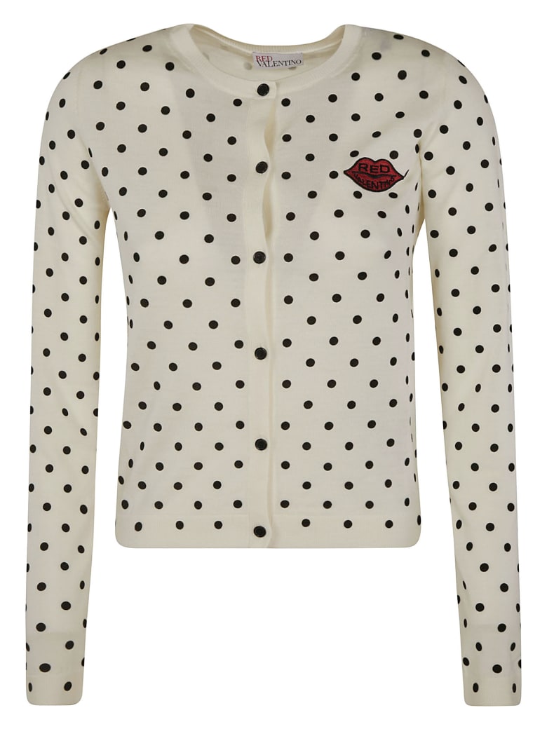 RED Valentino Lip Embroidered Polka-dot Cardigan - Ivory