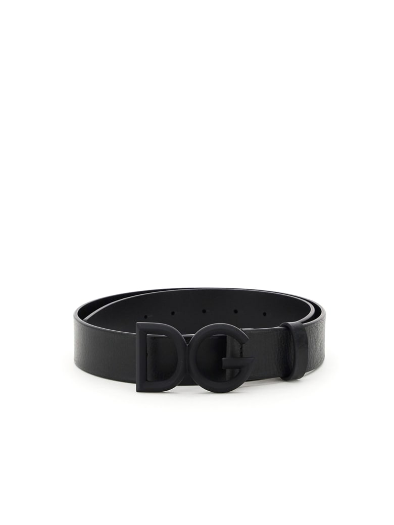 Dolce & Gabbana Leather Belt With Covered Buckle - NERO NERO GOMMATO (Black)