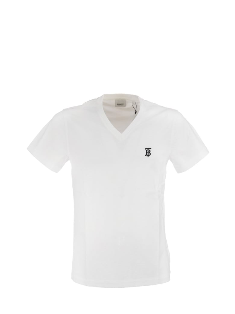 Burberry Marlet - Monogram Motif Cotton V-neck T-shirt - White