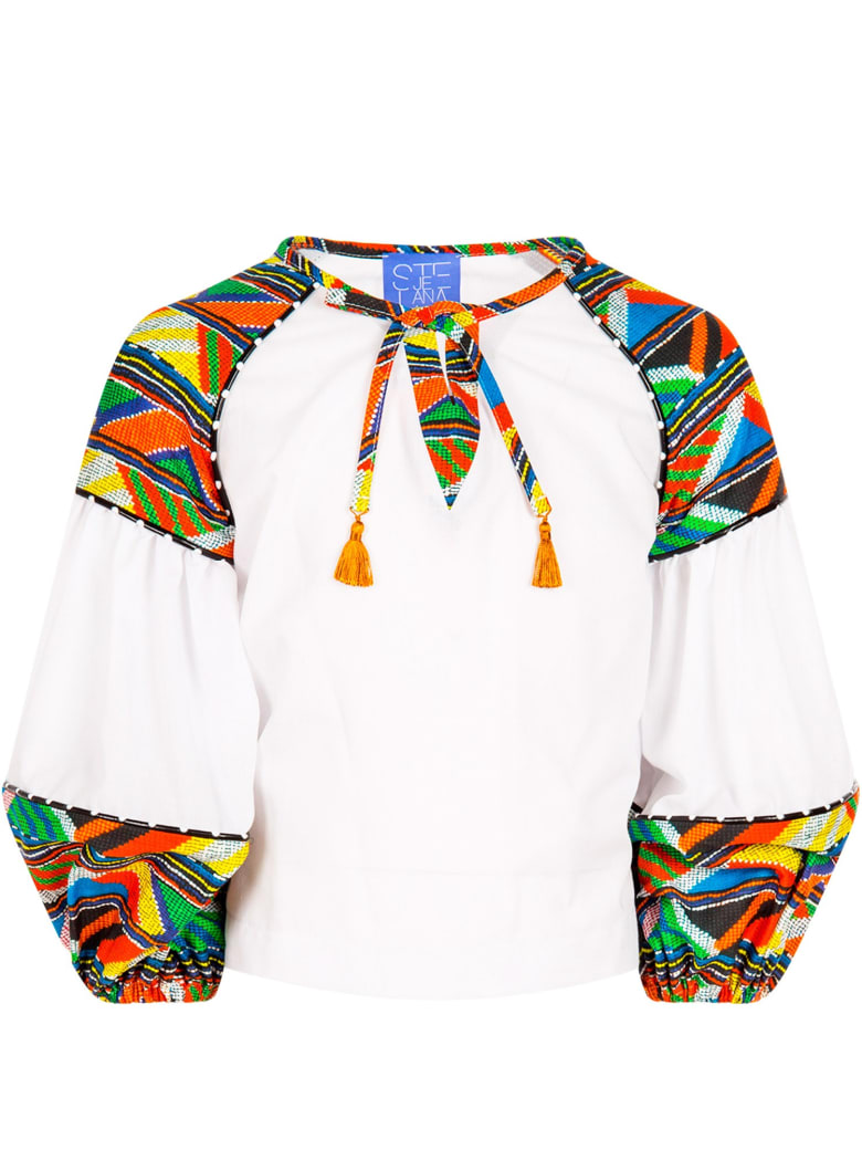 Stella Jean White Shirt For Girl With Colorful Details - White