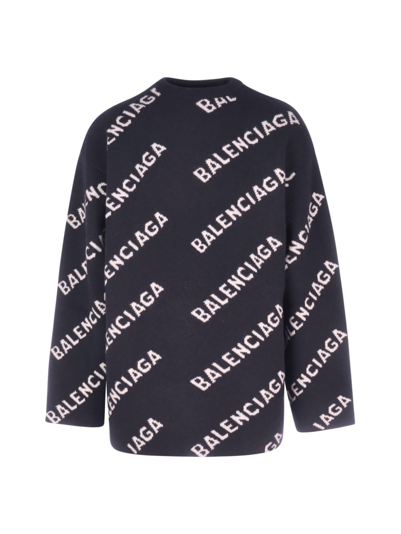 Balenciaga Crewneck Logo Allover - Navy White
