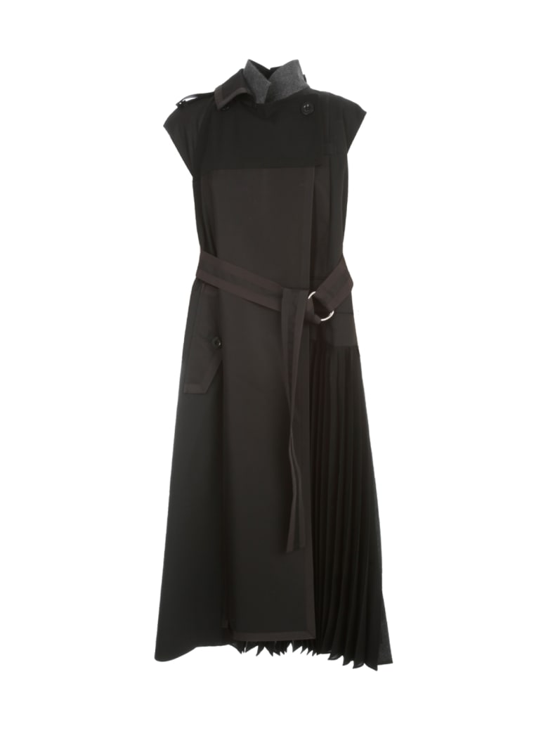 Sacai Suiting Sleeveless Dress W/belt - Black