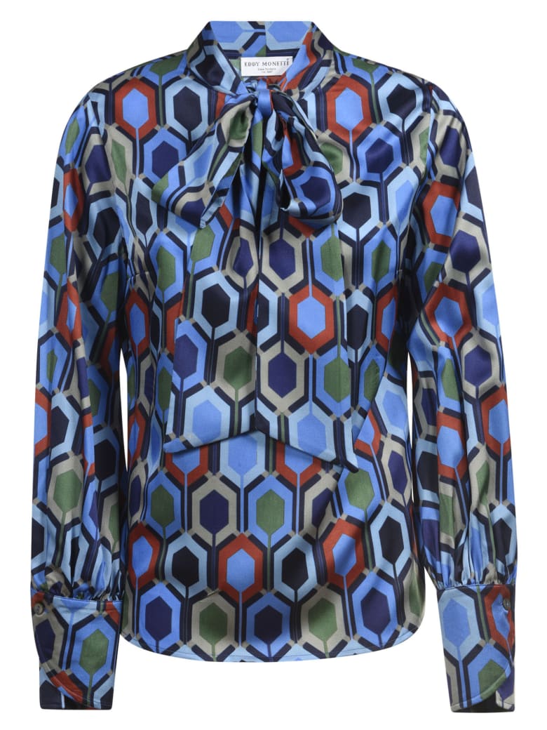 Eddy Monetti Printed Bow Silk Shirt - Fantasy