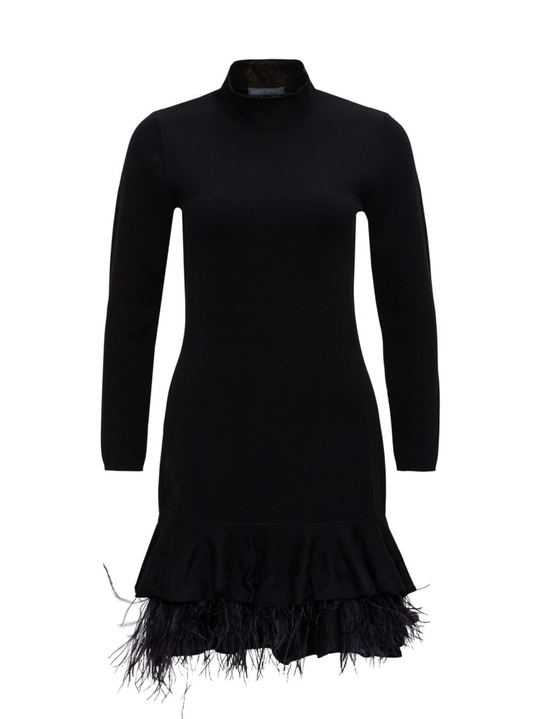 Alberta Ferretti Woollen Minidrwess With Feathers - Black