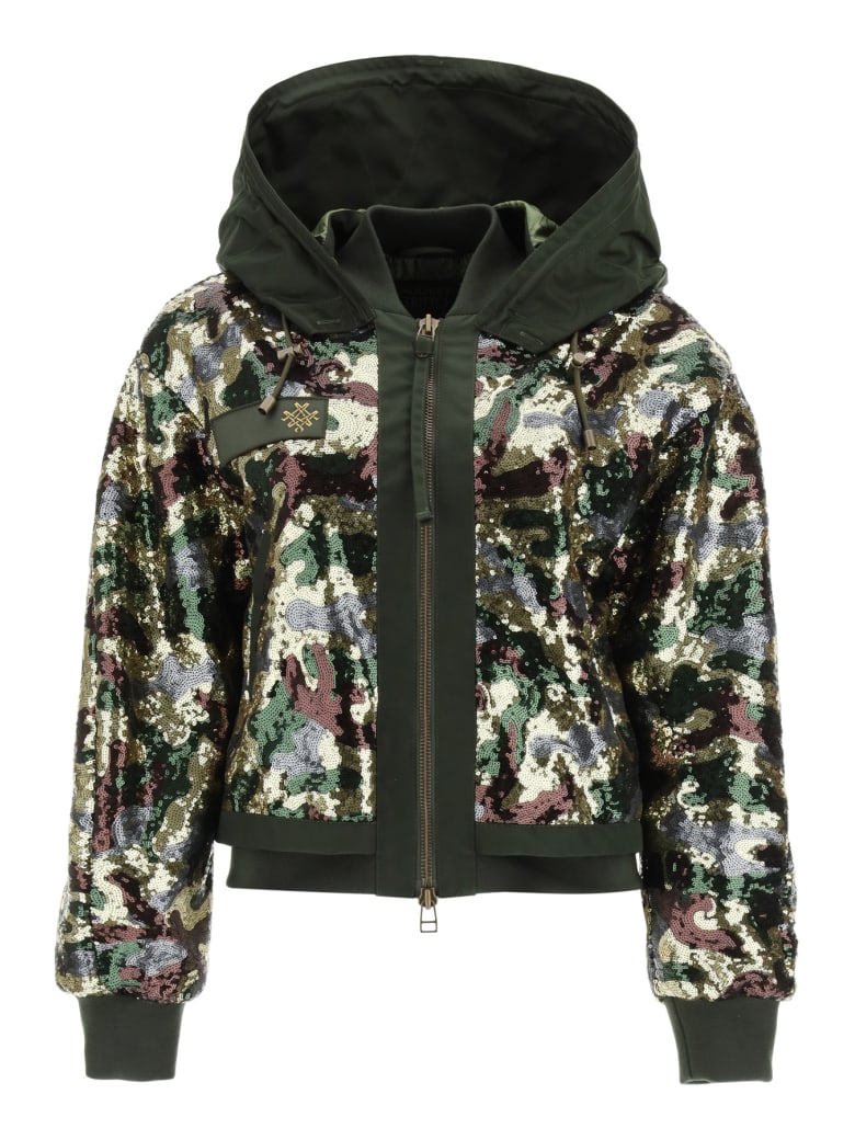 Mr & Mrs Italy Camouflage Sequined Bomber Jacket - CAMOU (Green)