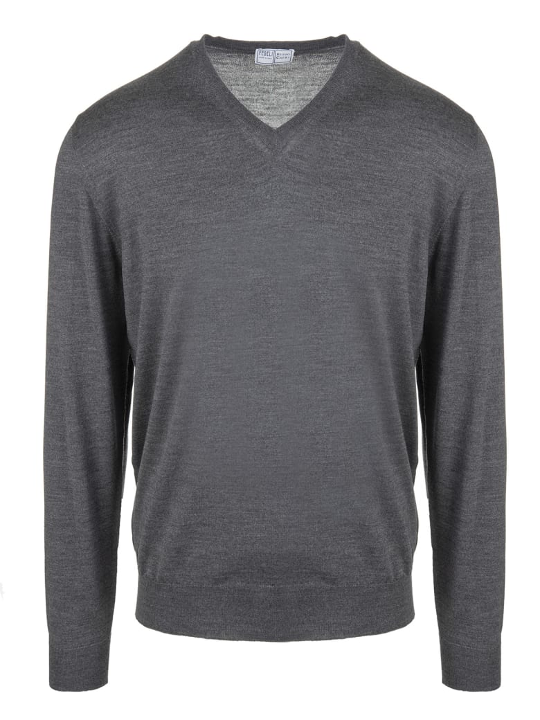 Fedeli Asphalt Grey V-neck Man Pullover - Asfalto