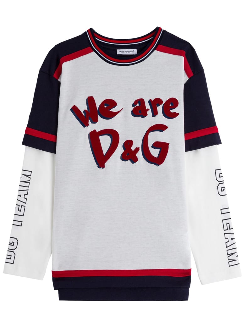 Dolce & Gabbana Cotton Sweater With Front Logo Print - White