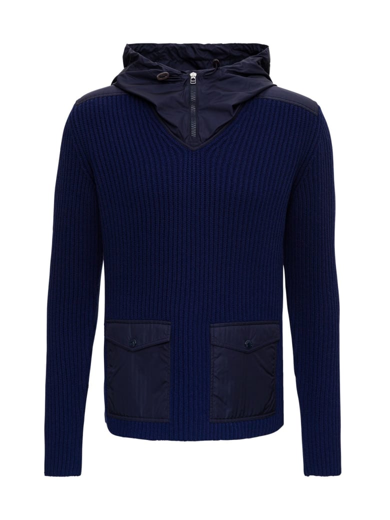 Moncler Hybryd Hooded Sweater In Nylon And Wool By Jw Anderson - Blu