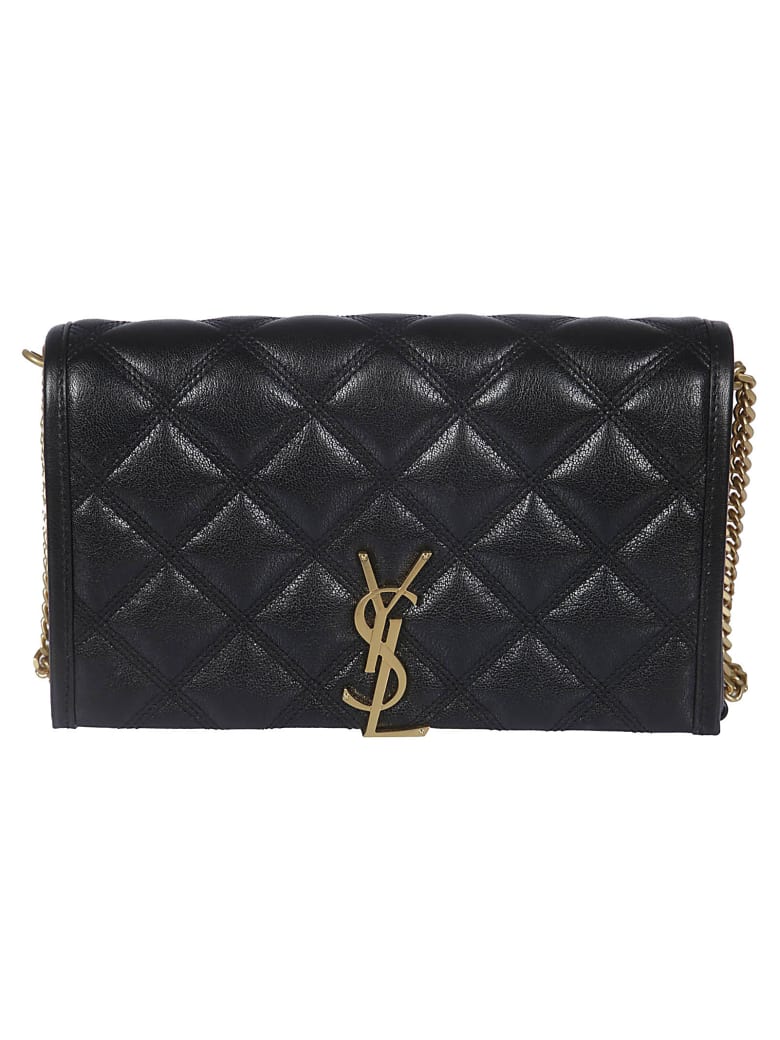 Saint Laurent Logo Plaque Shoulder Bag - Black