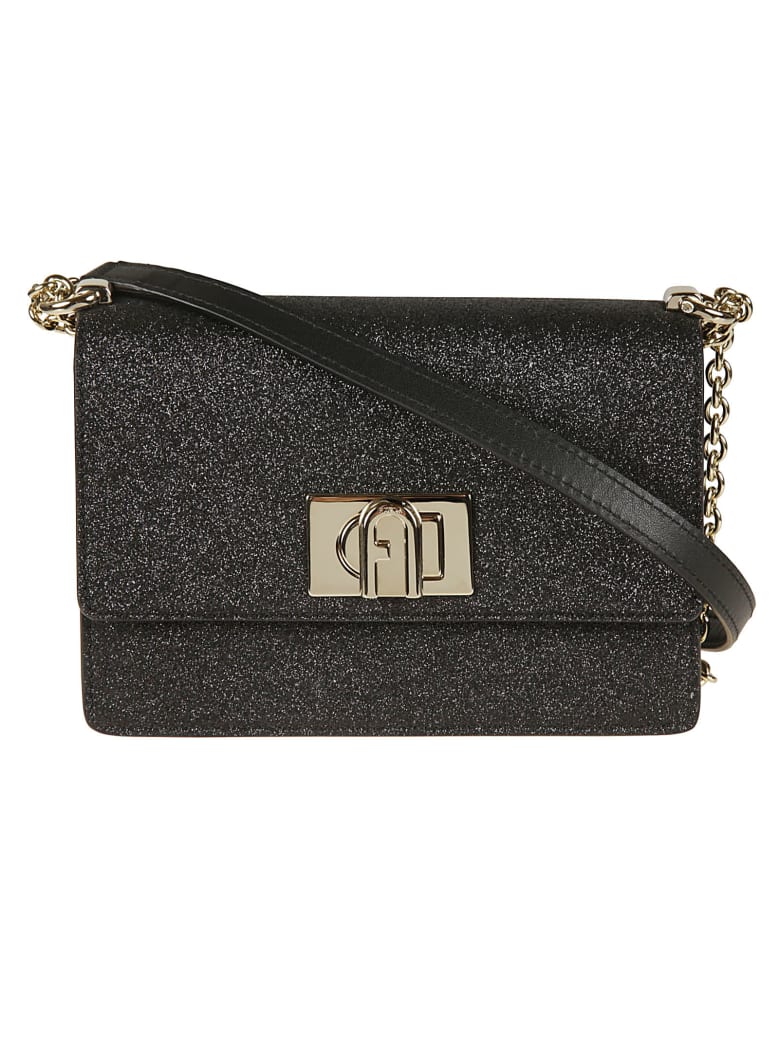 Furla Glitter Applique Flap Shoulder Bag - Black