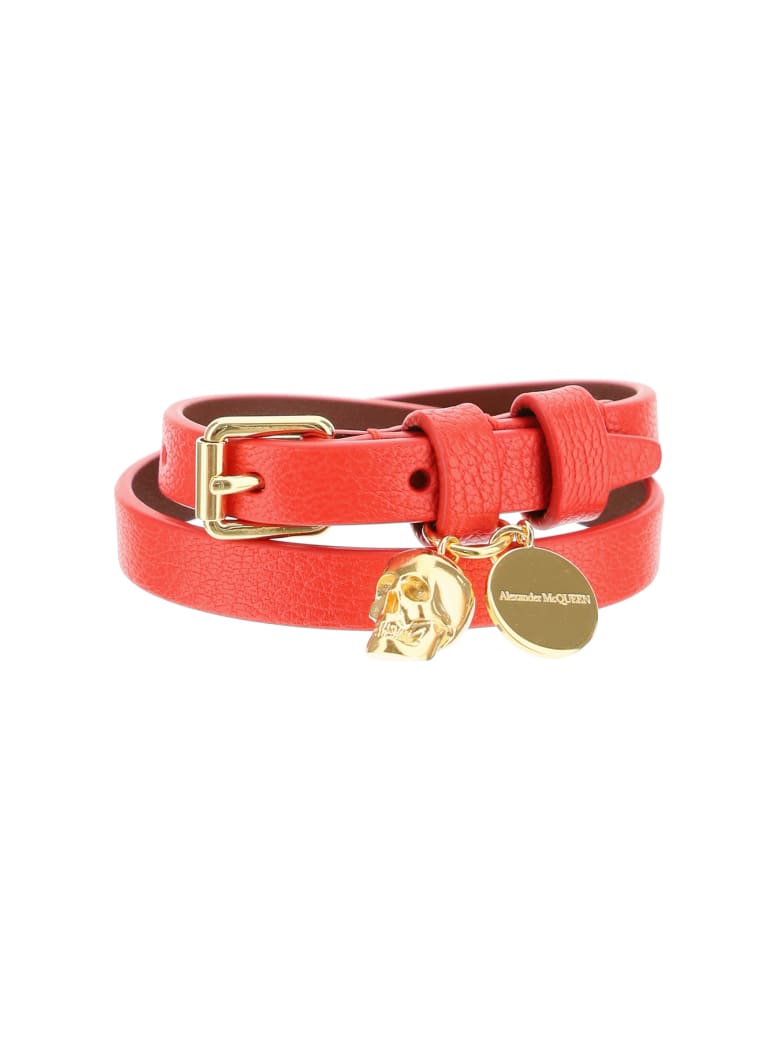Alexander McQueen Double Wrap Skull Bracelet - RED