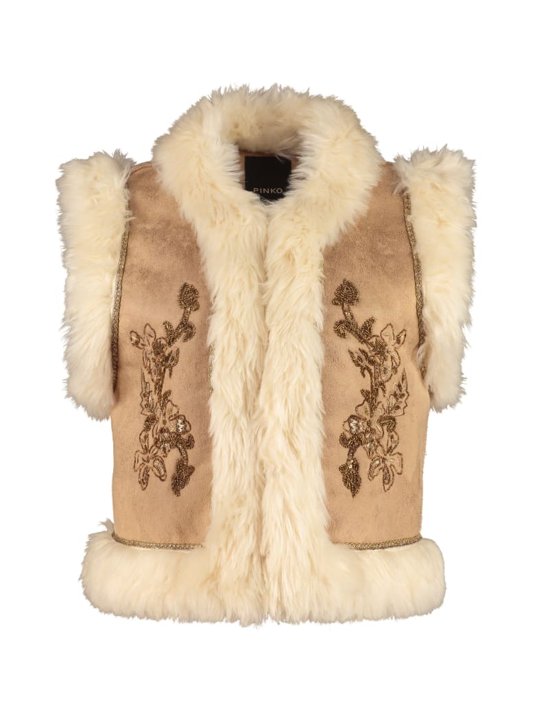 Pinko Brillamenti Faux Sheepskin Vest - Beige