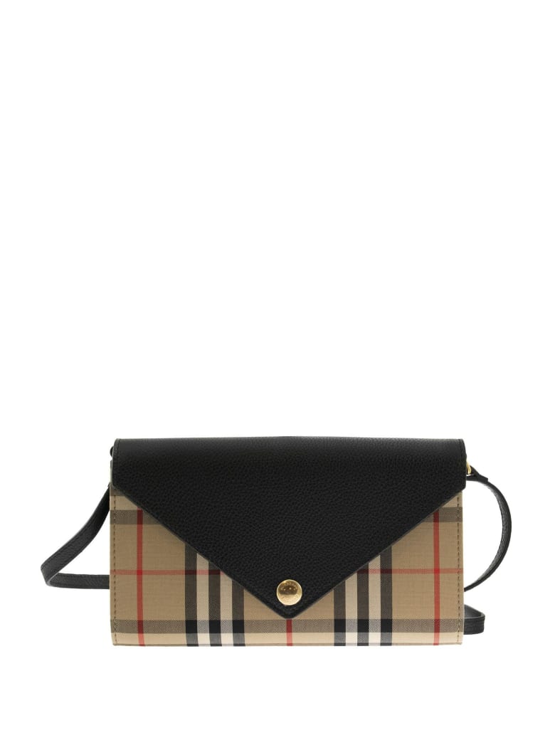 vintage check and leather wallet with detachable strap