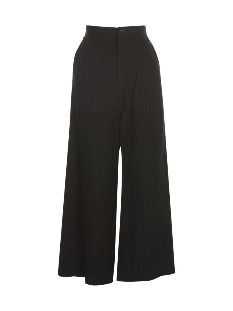 Y's O Straight Thick Pants Pinstripe - Black