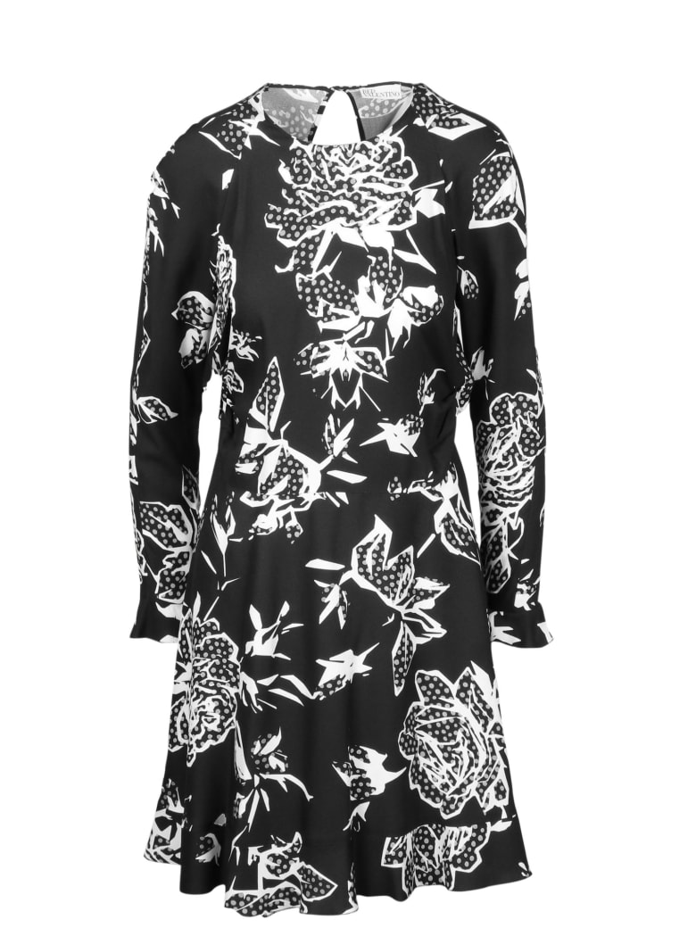 RED Valentino Graphic Rose Print Midi Dress - Black