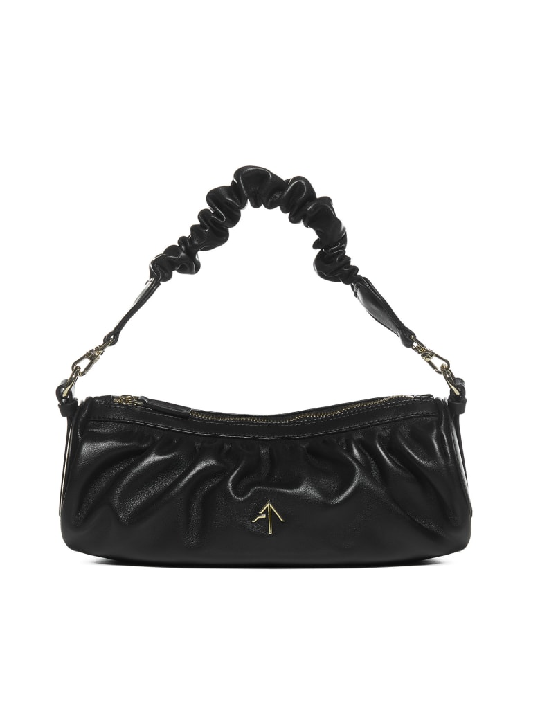 MANU Atelier Ruched Cylinder Leather Bag - Black