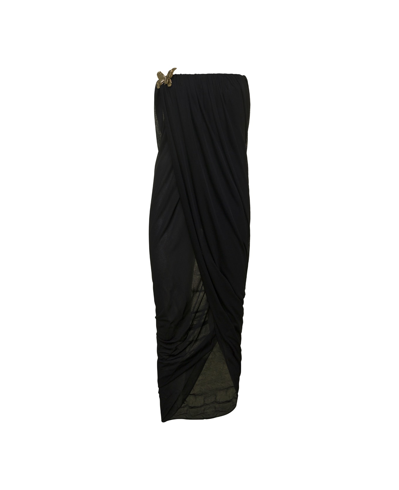 Blumarine Midi Black Bustier Dress With Butterfly Detail In Draped Viscose Woman - Black ワンピース＆ドレス