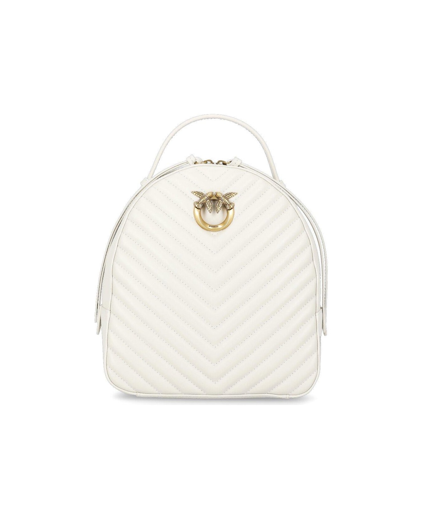 Pinko Love Birds Quilted Backpack - Bianco seta-antique gold