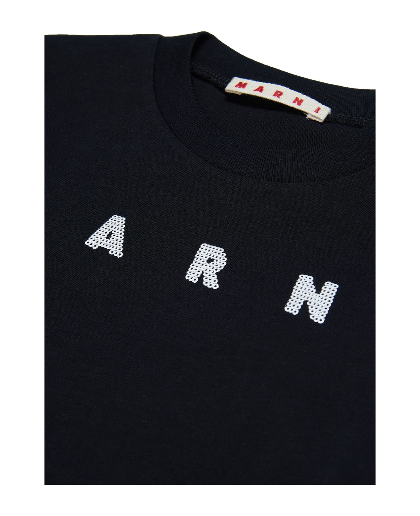 Marni Mt209f T-shirt Marni Black Jersey Cropped T-shirt With Sequin Logo - Black