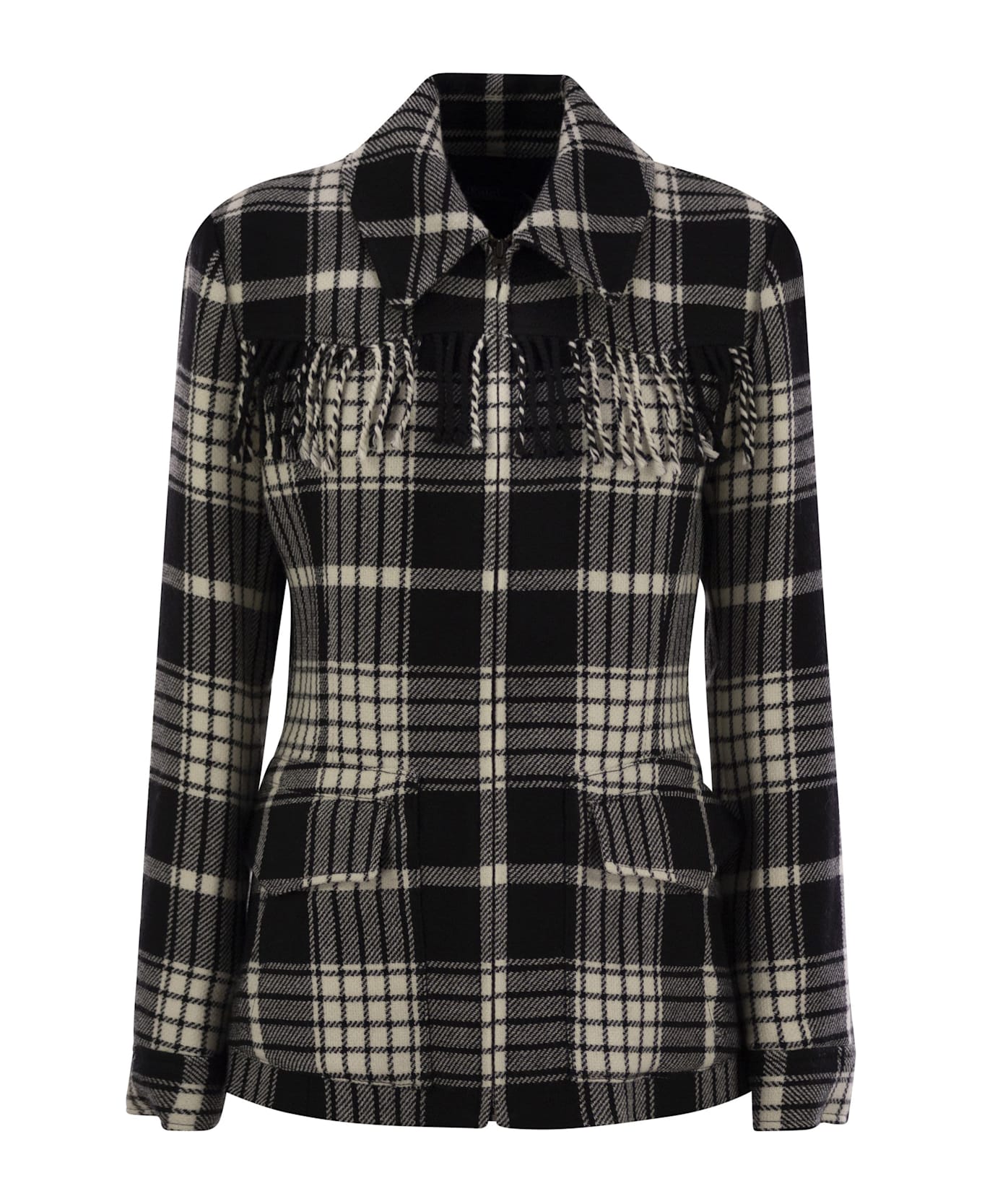 Polo Ralph Lauren Plaid Wool Jacket With Fringes - Black/cream
