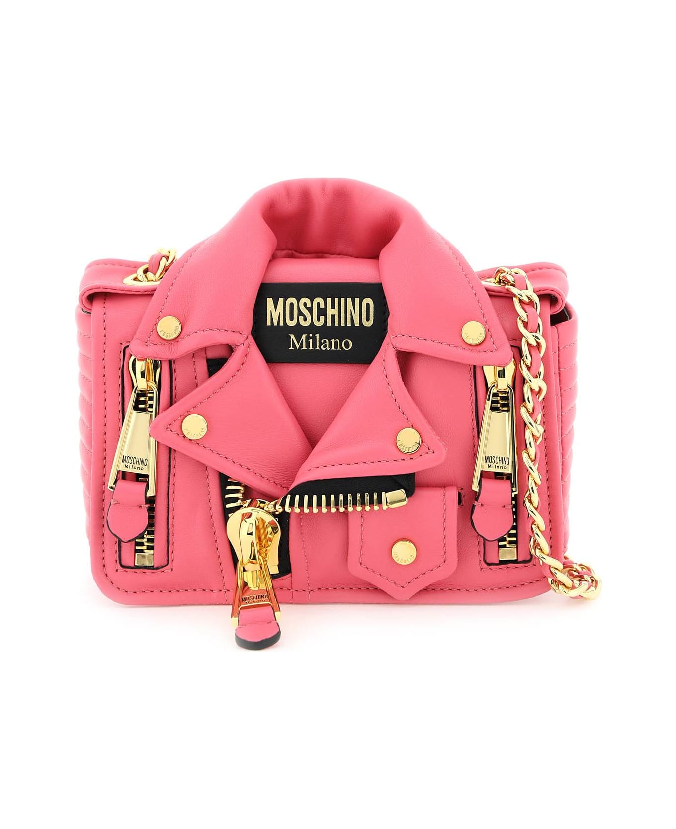 Moschino Nappa Small Biker Shoulder Bag - VIOLA (Pink)