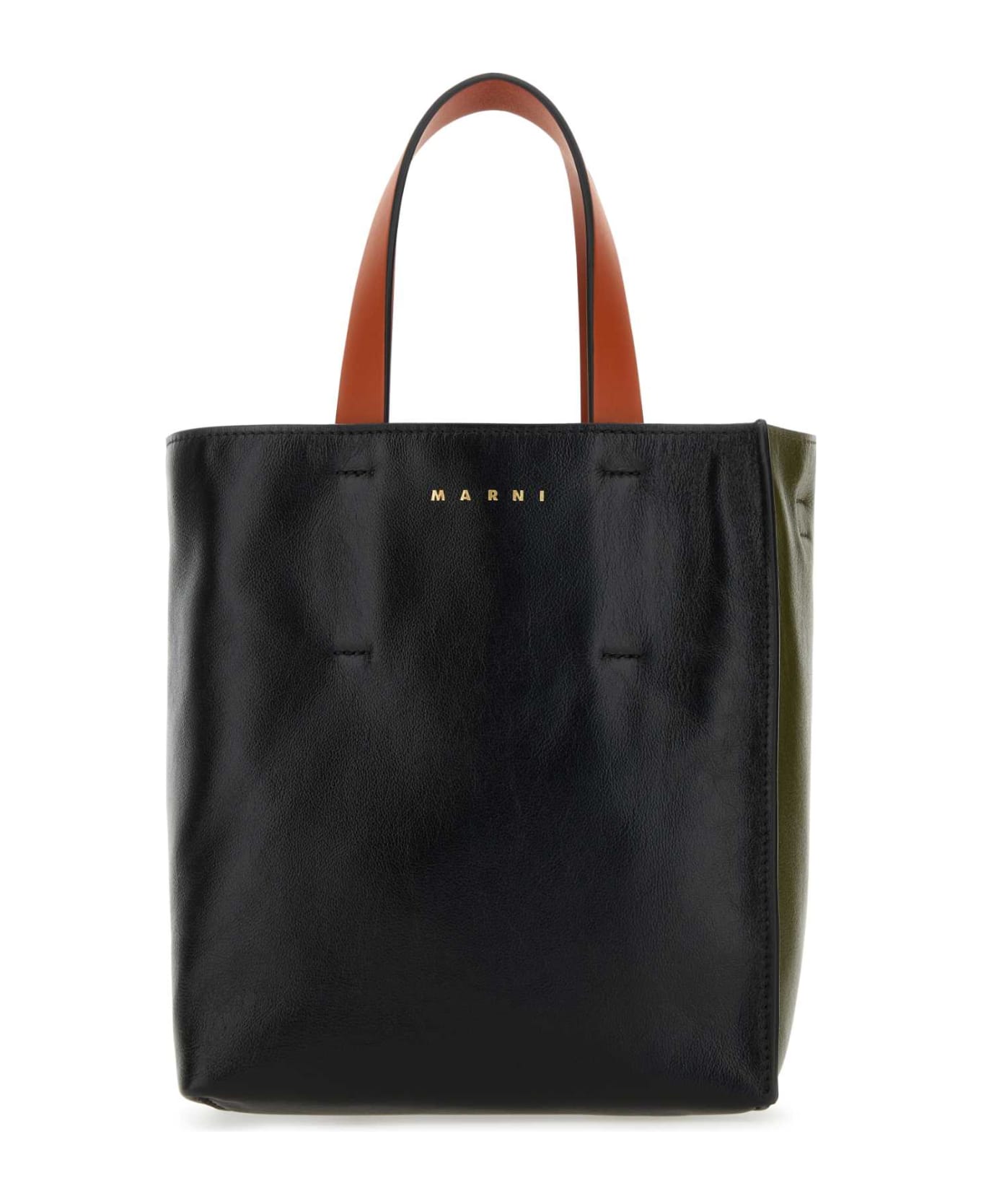 Marni Two-tone Leather Mini Museo Soft Handbag - BLACKMOSSTONETILE