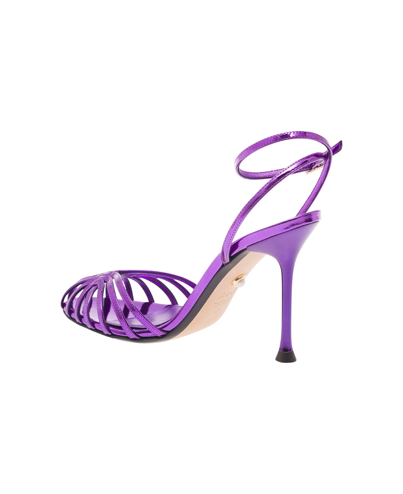 Alevì 'ally' Purple Sandals With Stiletto Heel In Metallic Leather Woman - Violet