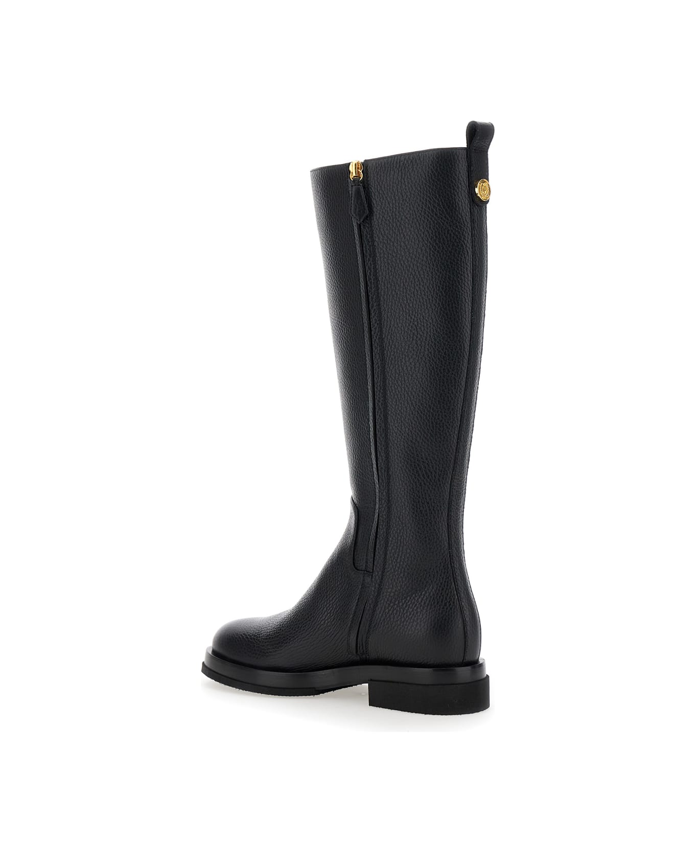 Pollini Black Knee-high Boots With Pull-tab And The Heel In Leather Woman - Black