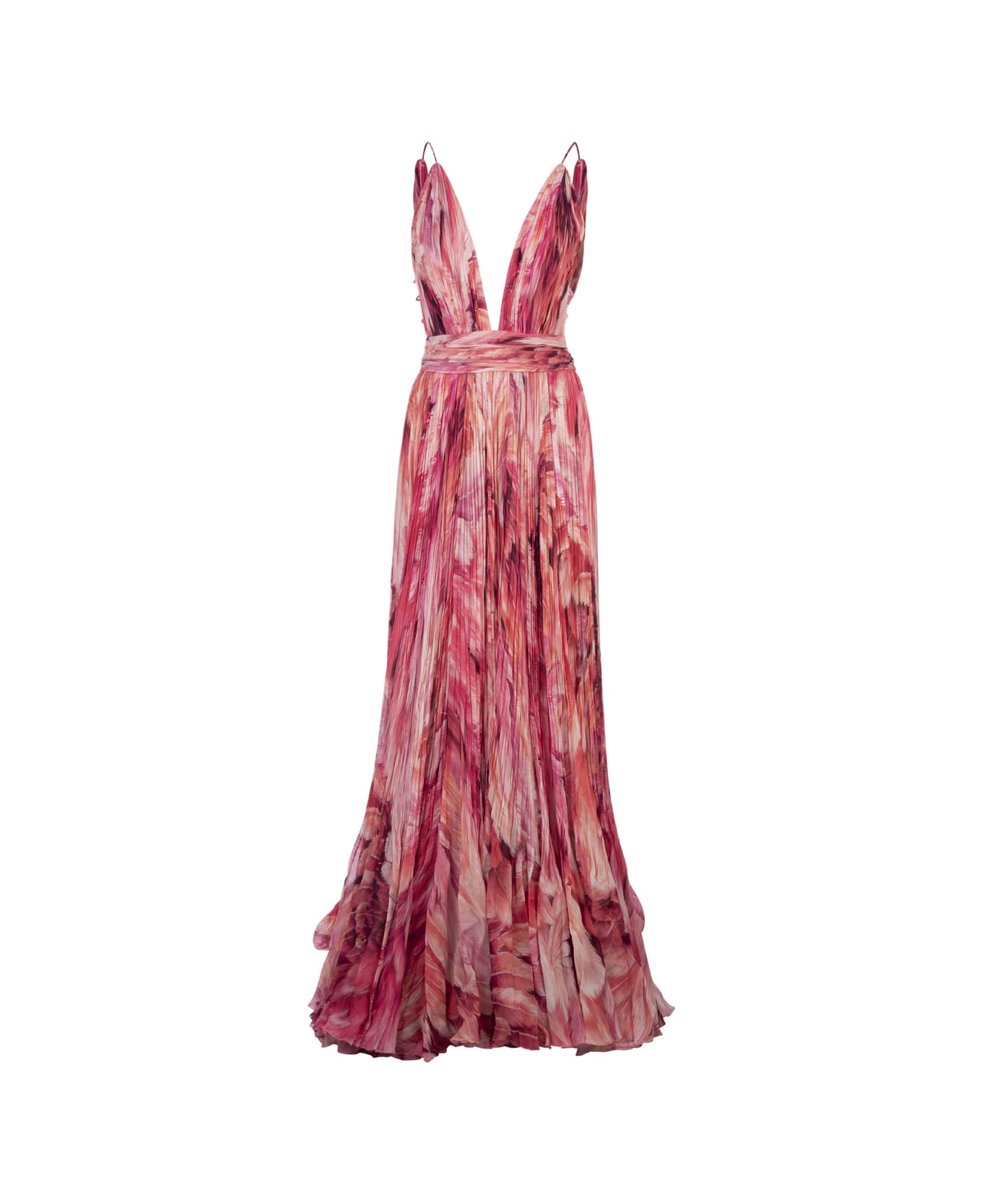 Roberto Cavalli Long Silk Dress With Pink Plumage Print - Pink ワンピース＆ドレス