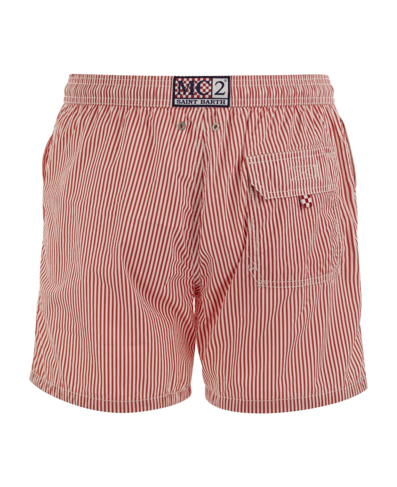 MC2 Saint Barth Patmos - Striped Beach Shorts - White/red