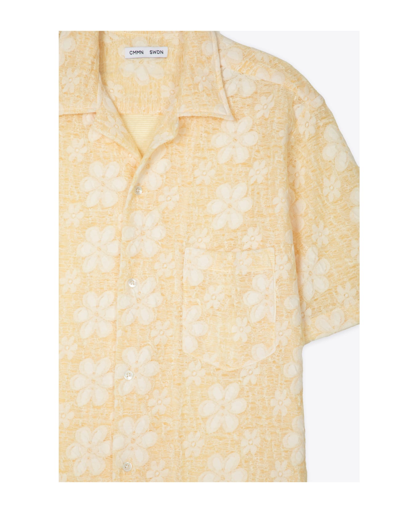 CMMN SWDN Short Sleeve Camp Collar Shirt In Regular Fit Yellow cotton blend floral shirt - Duncan - Giallo