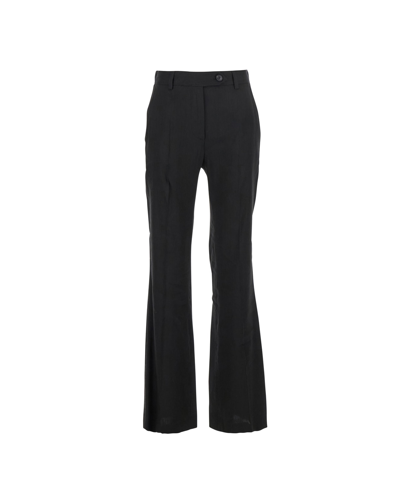 Tela Black Pants With Belt Loops In Linen And Viscose Blend Woman - Black