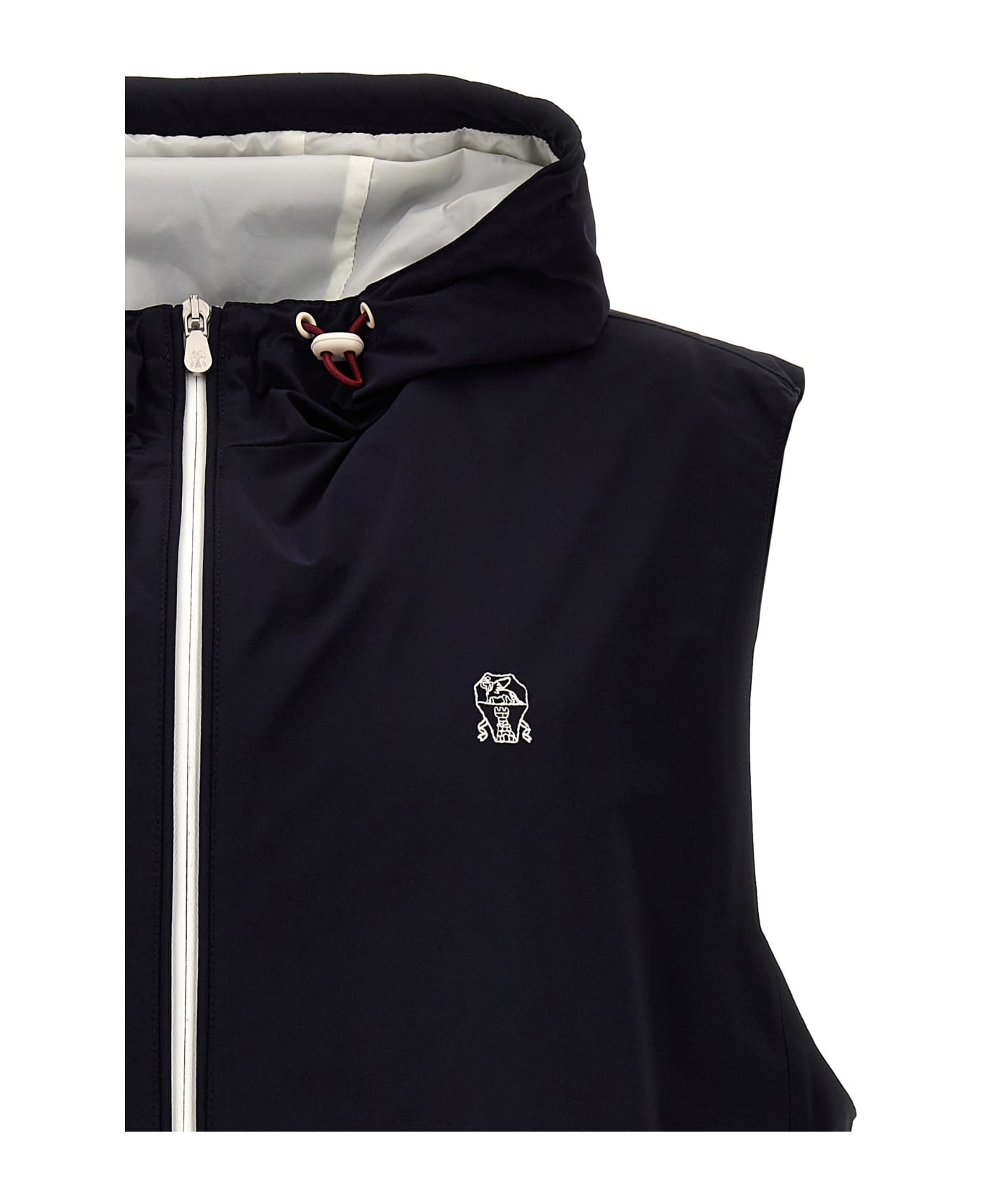 Brunello Cucinelli Logo Embroidery Hooded Vest - Blue
