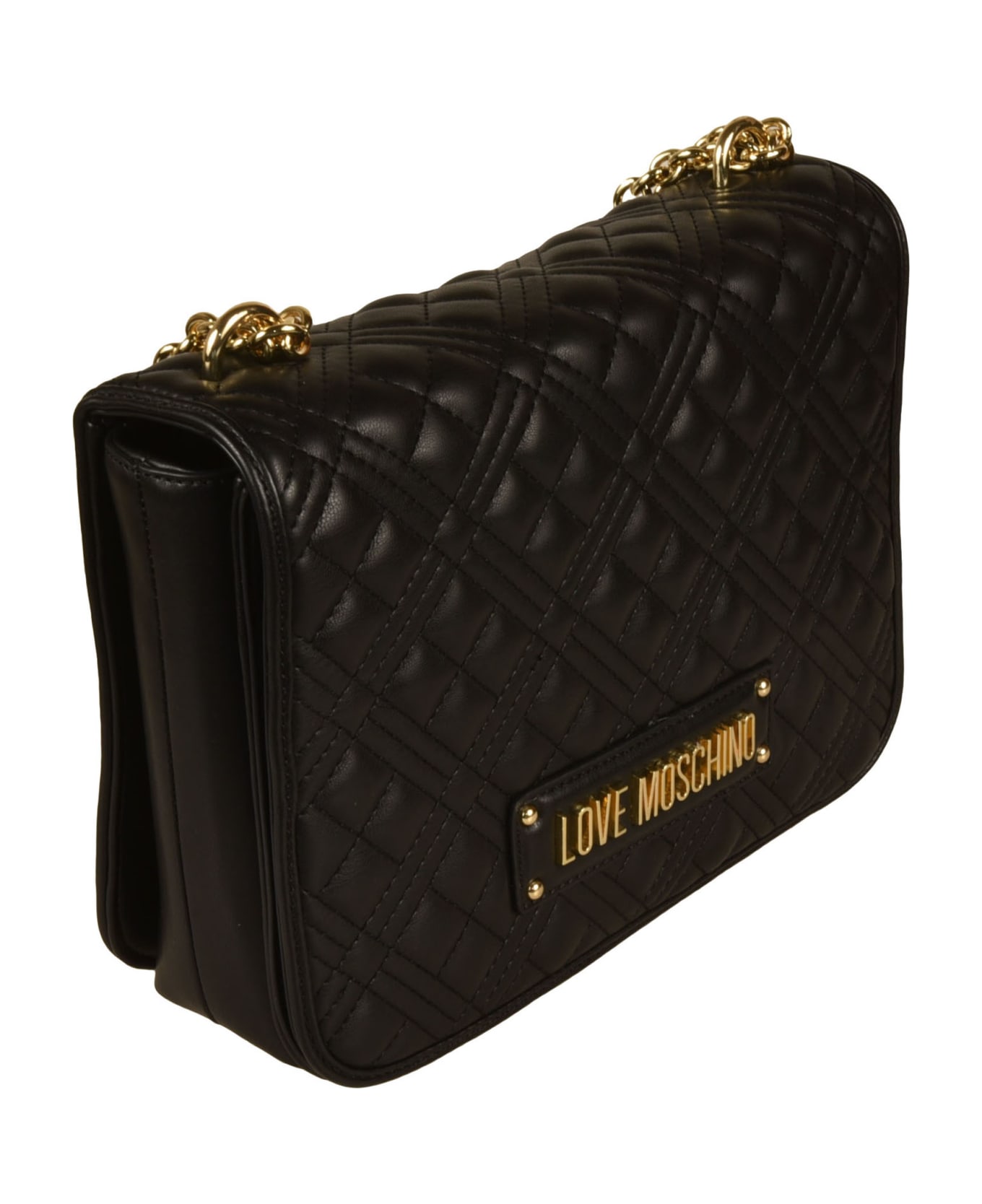 Love Moschino Logo Plaque Quilted Shoulder Bag - Black ショルダーバッグ