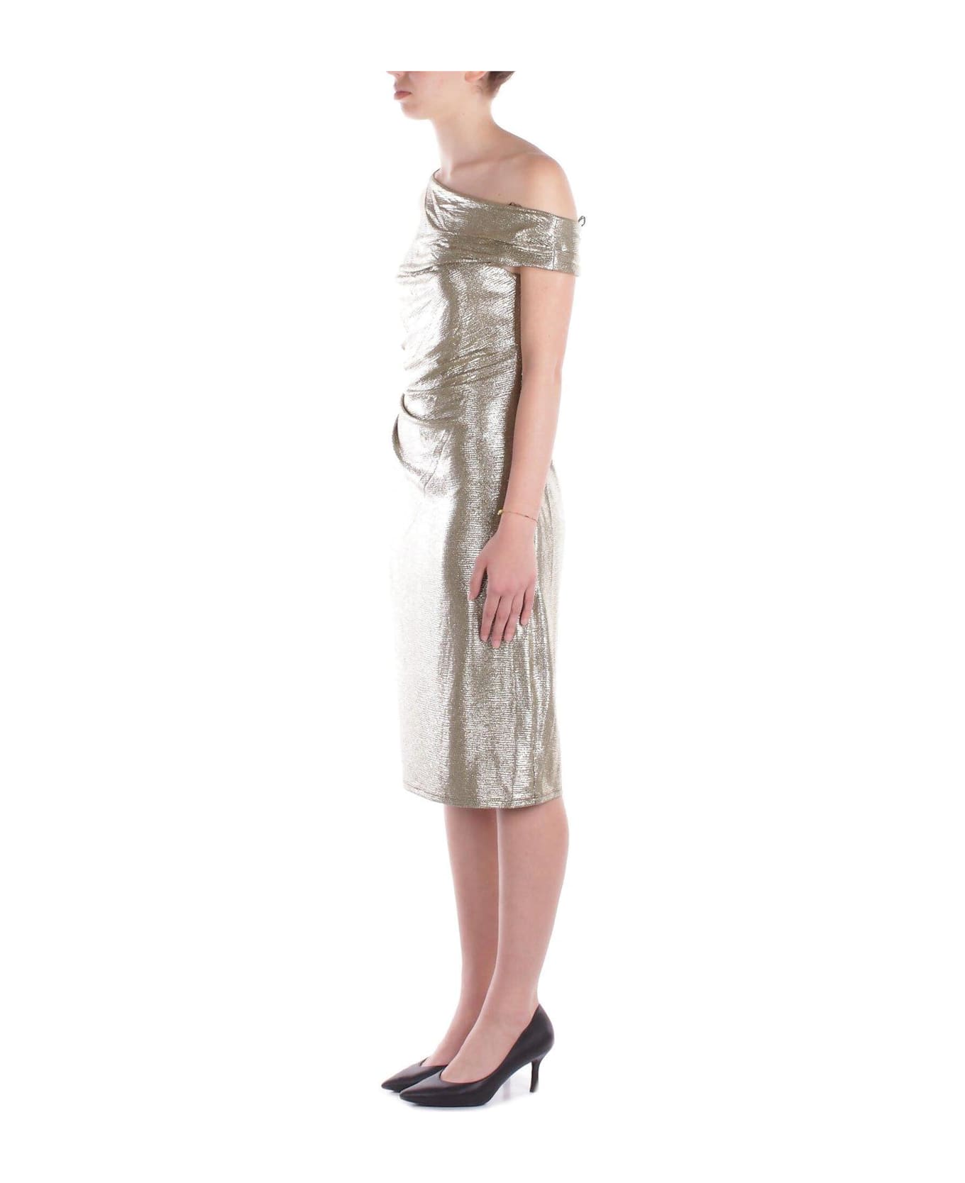 Polo Ralph Lauren One-shoulder Metallic Effect Midi Dress - Olive/gold