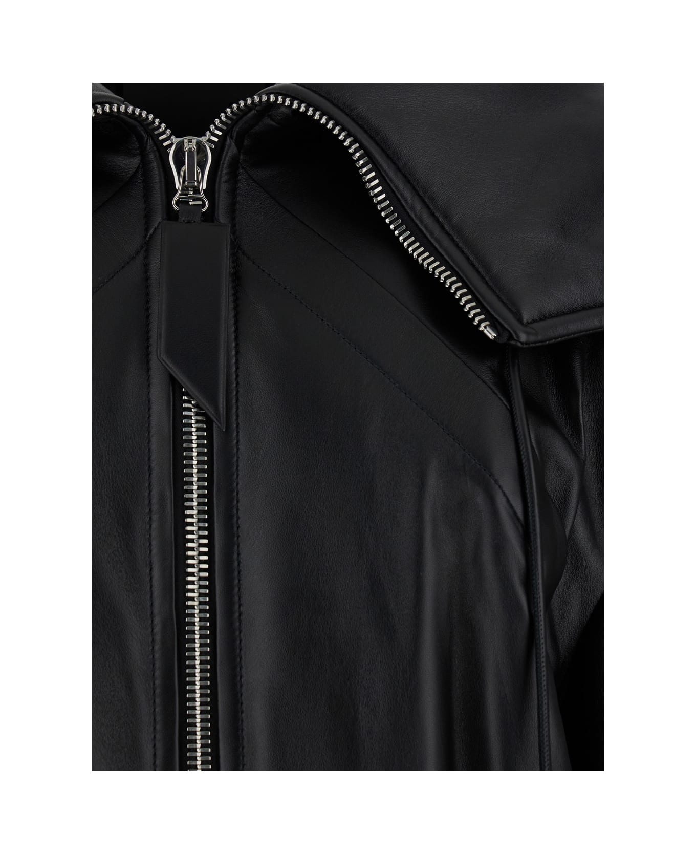 The Attico Black Bomber Jacket With Zipped Oversized Hood In Leather Woman - Black