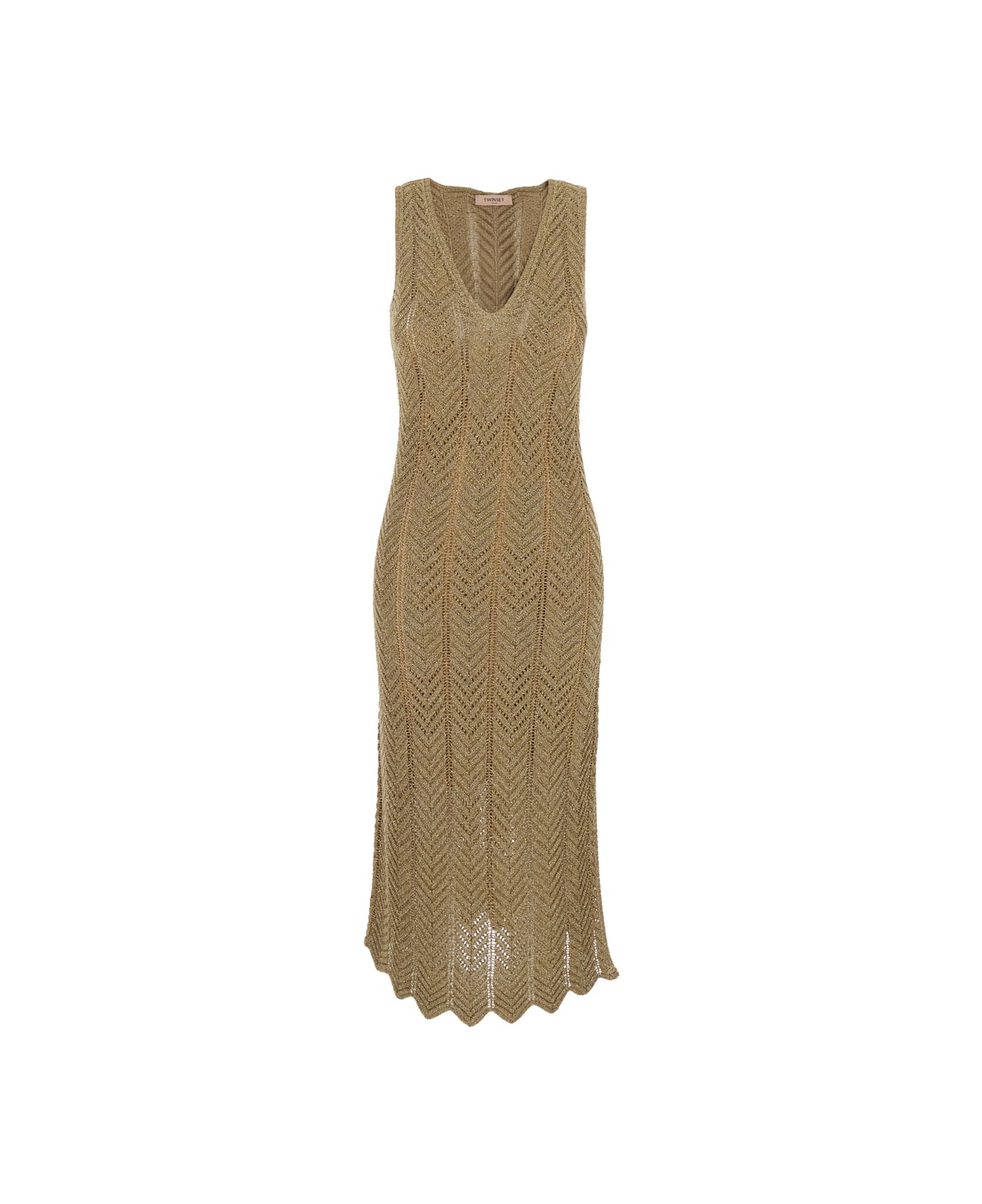 TwinSet Green Long Dress With V-neck And All-over Pleated Details In Viscose Blend Woman - Green